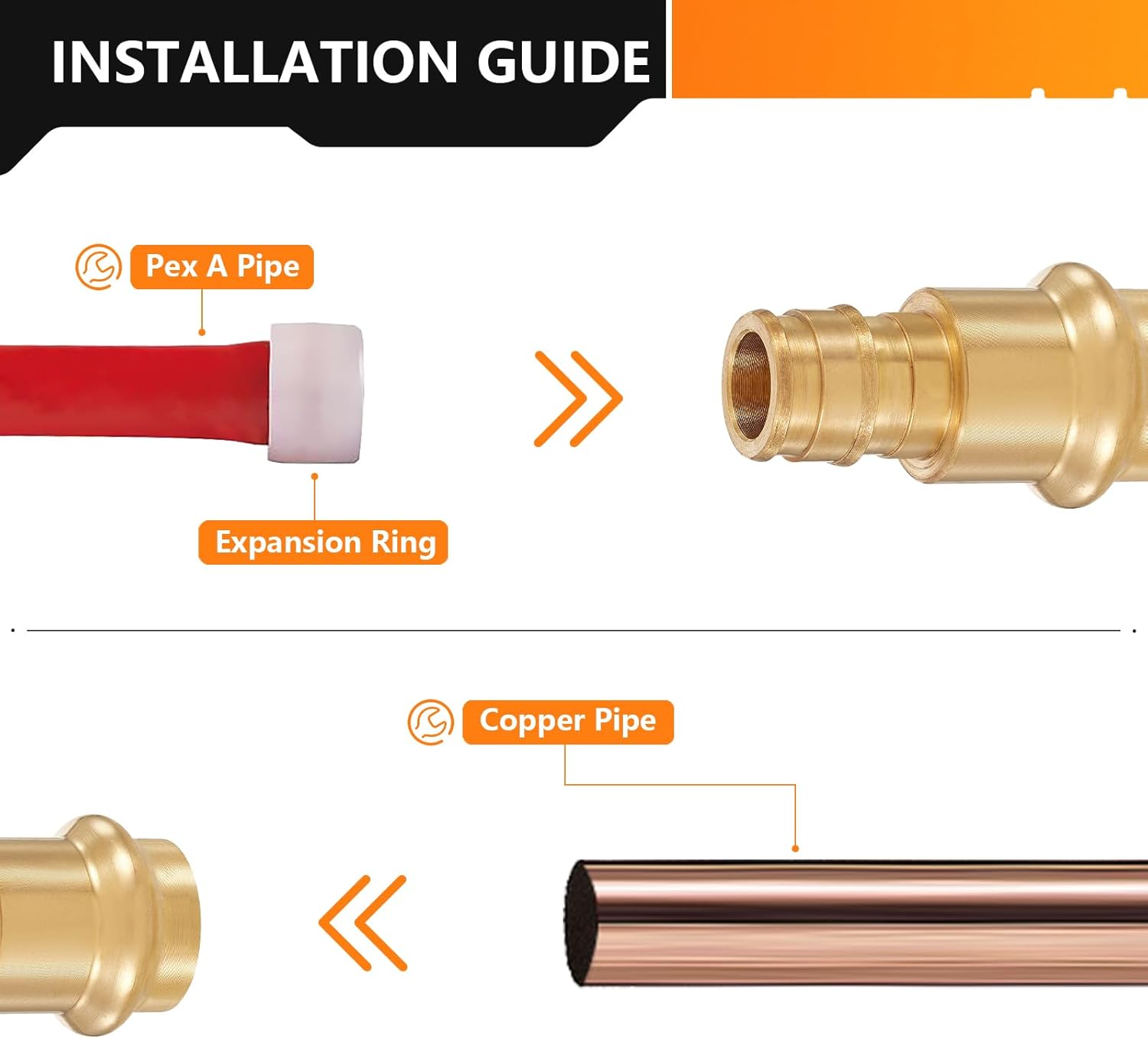 10-Pack HeSun Copper Press Fitting Adapter,1/2" PRESS X 1/2" PEX-A Expansion F1960 Coupling, LF Brass