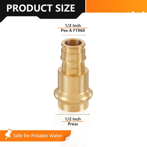 10-Pack HeSun Copper Press Fitting Adapter,1/2" PRESS X 1/2" PEX-A Expansion F1960 Coupling, LF Brass