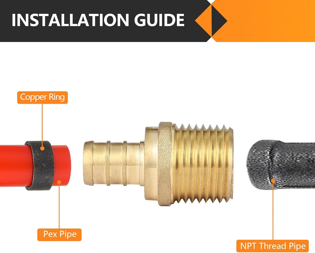 10-Pack HeSun PEX Fittings, 3/4" PEX x 3/4" Male NPT, 3/4 Inch Brass Crimp Male Adapter Fitting, ASTM F1807