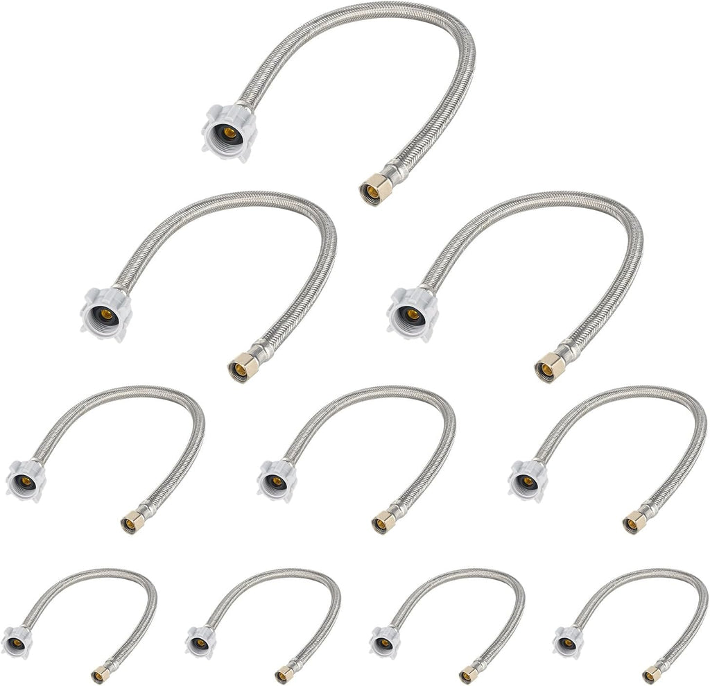 10-Pack 16-Inch Toilet Hose, 3/8" Comp x 7/8" Ballcock, Stainless Steel Toilet Connector Supply Line