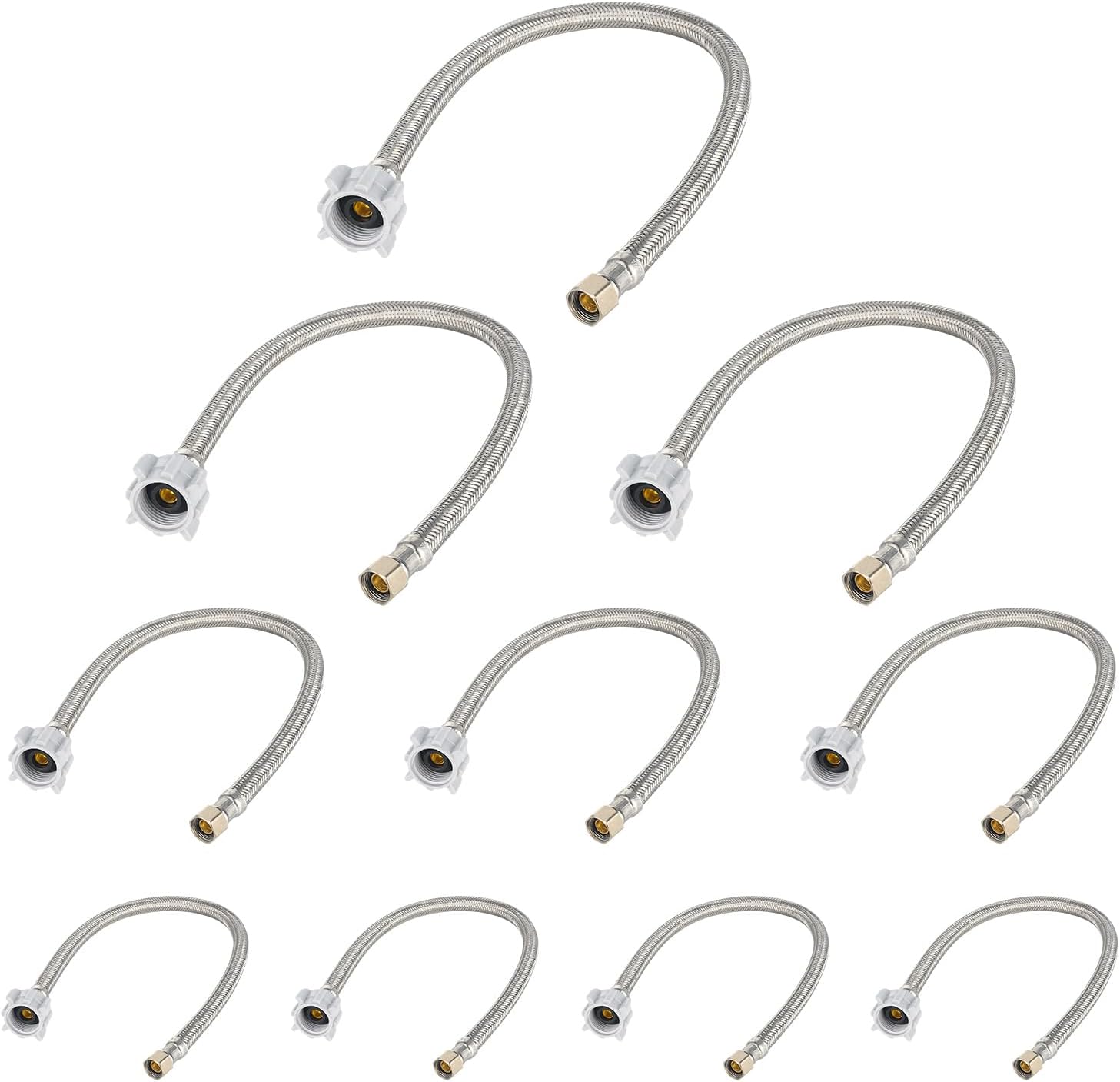 10-Pack 16-Inch Toilet Hose, 3/8" Comp x 7/8" Ballcock, Stainless Steel Toilet Connector Supply Line