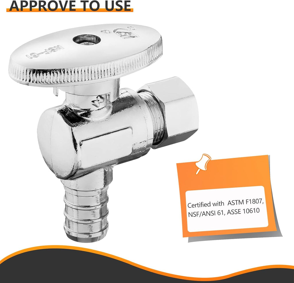 10-PCs HeSun Pex Angle Stop Valve, 1/2" Pex x 3/8" OD Compression Angle Stop, 1/4 Turn Shut Off Valve for Bathroom, ASTM F1807