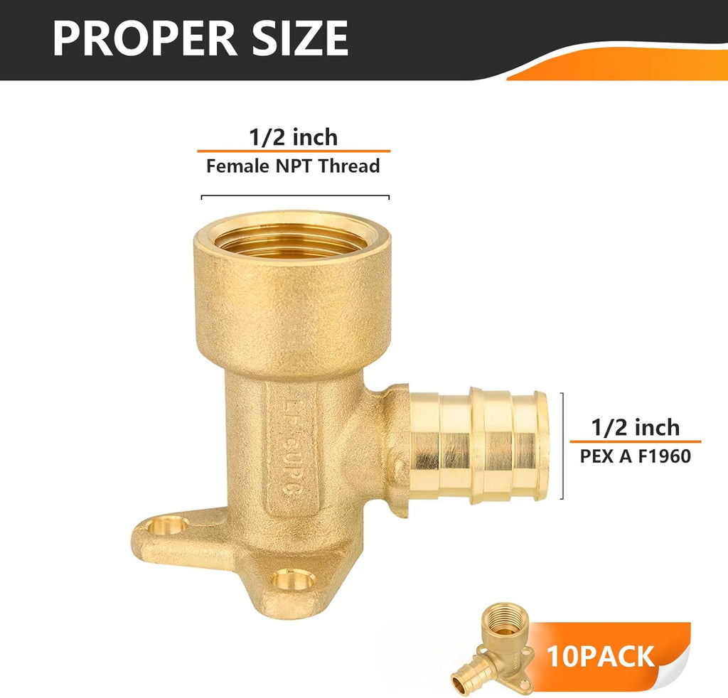 10-Pack Pex A Fitting, 1/2 Inch Expansion Drop Ear Elbow,1/2" Female NPT Thread x 1/2" Pex A Expansion,ASTM F1960