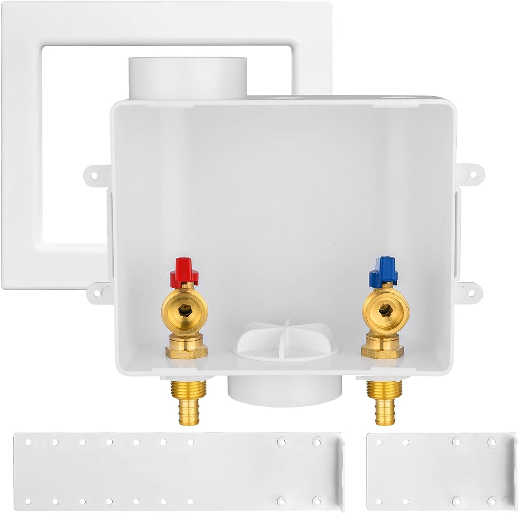 1-Pack HeSun Washing Machine Outlet Box, 1/2 Inch Crimp Pex Inlet x 3/4 Inch MHT Outlet Connection, Pex Washer Laundry Box with Center Drain