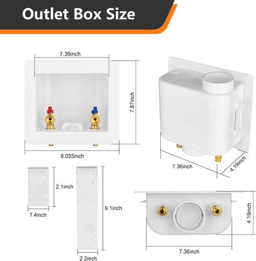 1-Pack HeSun Washing Machine Outlet Box, 1/2 Inch Crimp Pex Inlet x 3/4 Inch MHT Outlet Connection, Pex Washer Laundry Box with Center Drain