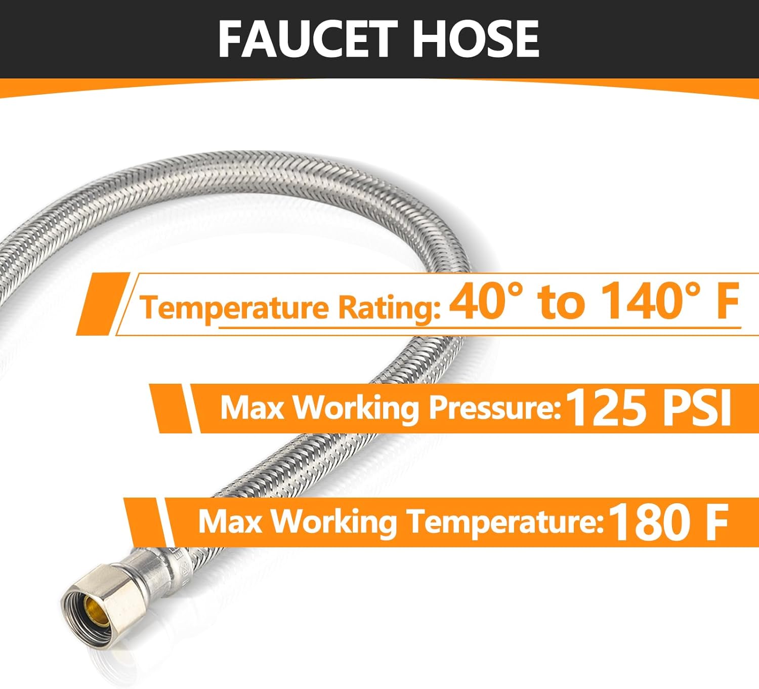 10-Pack 16-Inch Toilet Hose, 3/8" Comp x 7/8" Ballcock, Stainless Steel Toilet Connector Supply Line