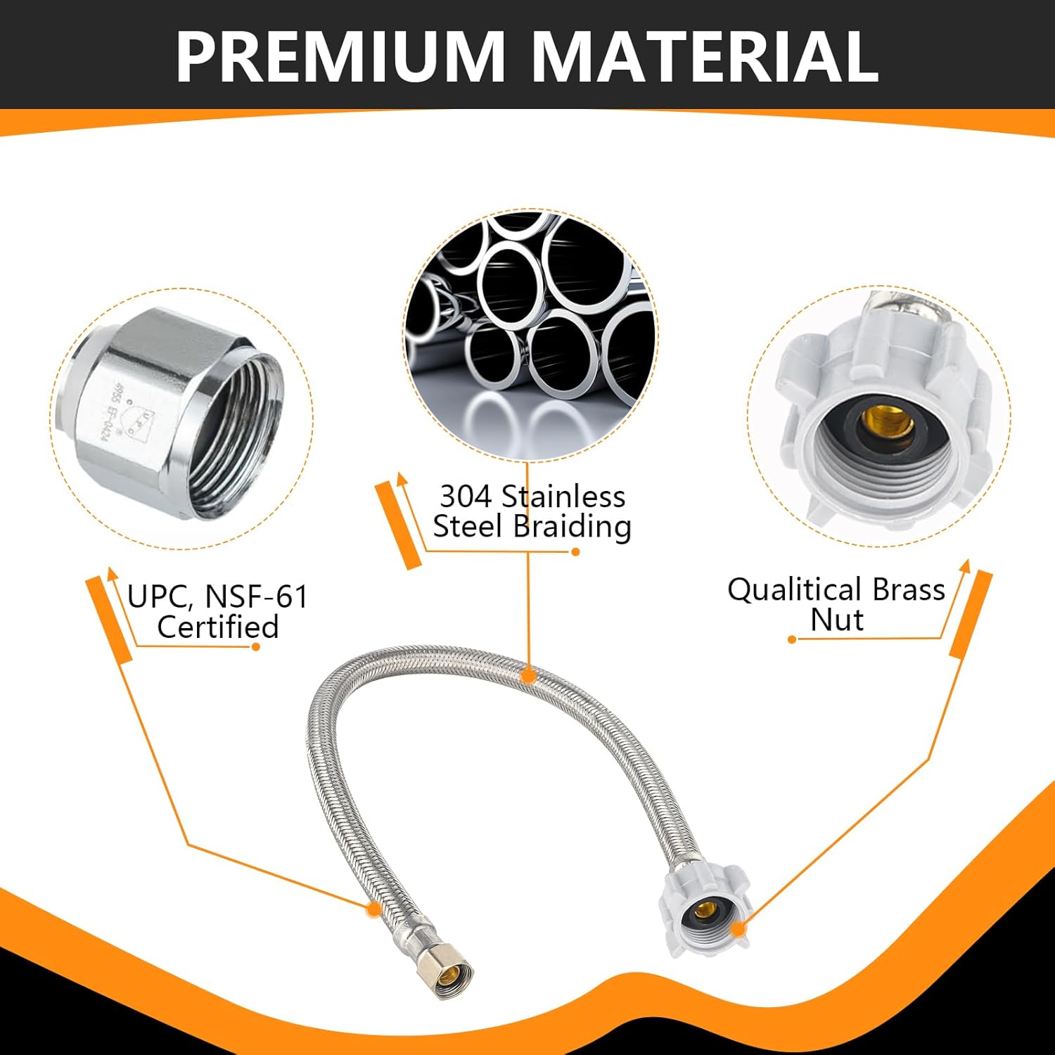 10-Pack 16-Inch Toilet Hose, 3/8" Comp x 7/8" Ballcock, Stainless Steel Toilet Connector Supply Line