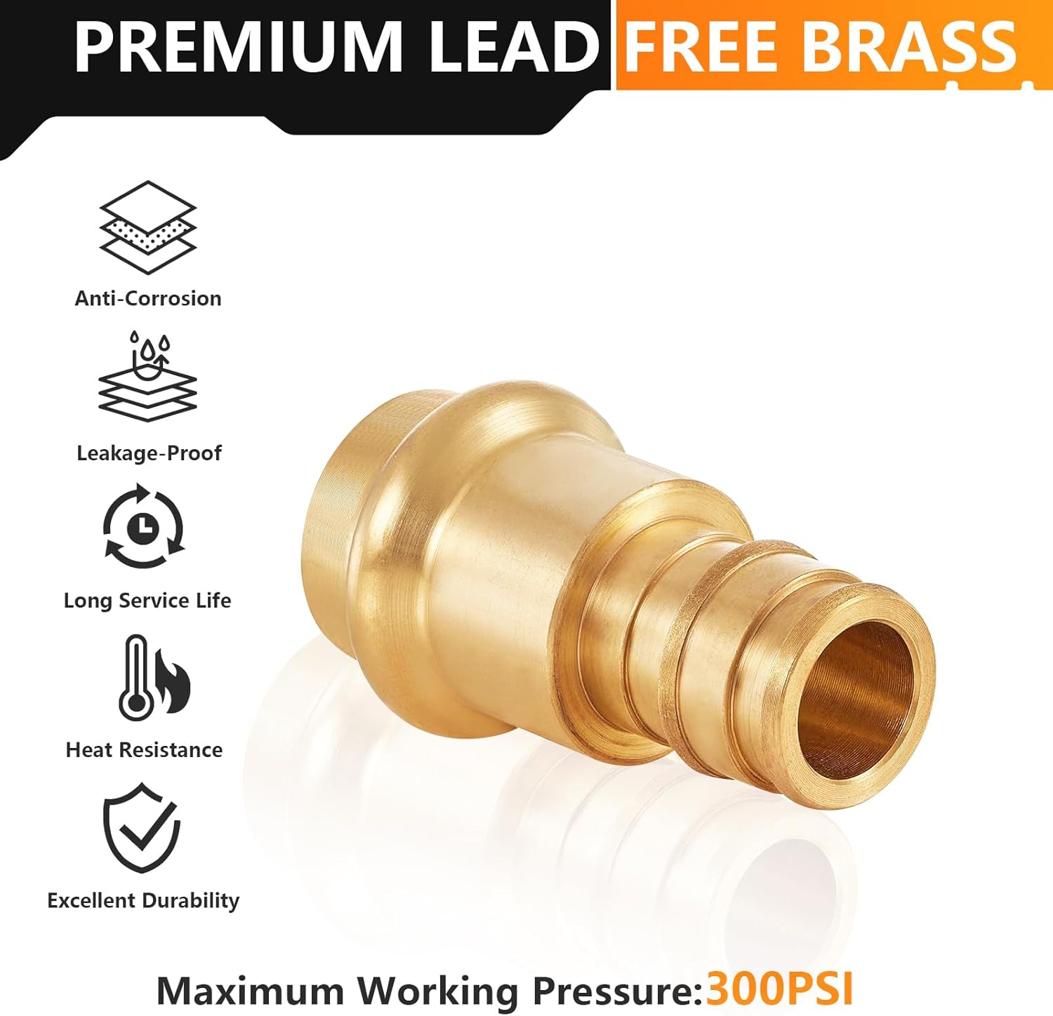 10-Pack HeSun Copper Press Fitting Adapter,1/2" PRESS X 1/2" PEX-A Expansion F1960 Coupling, LF Brass