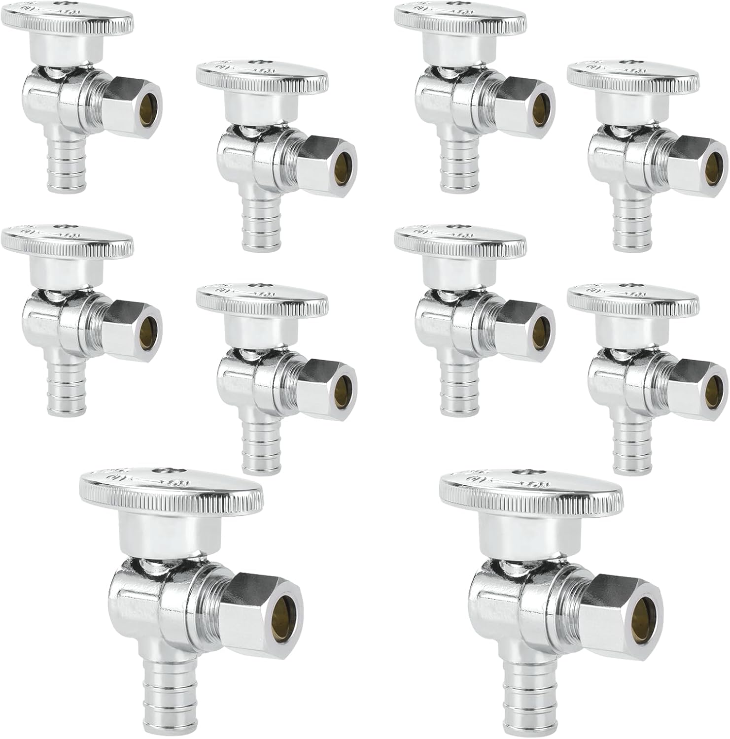 10-PCs HeSun Pex Angle Stop Valve, 1/2" Pex x 3/8" OD Compression Angle Stop, 1/4 Turn Shut Off Valve for Bathroom, ASTM F1807