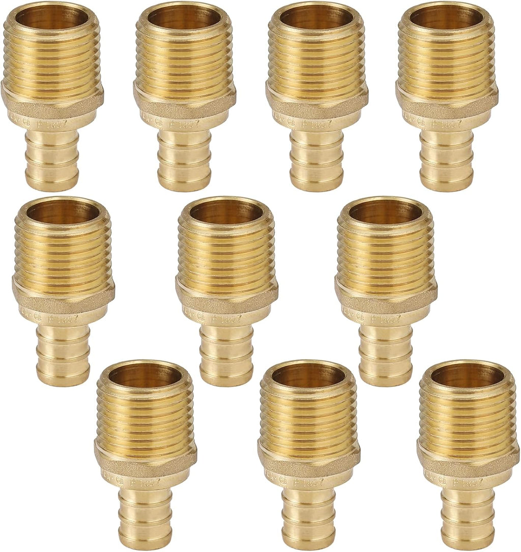 10-Pack HeSun PEX Fittings, 3/4" PEX x 3/4" Male NPT, 3/4 Inch Brass Crimp Male Adapter Fitting, ASTM F1807