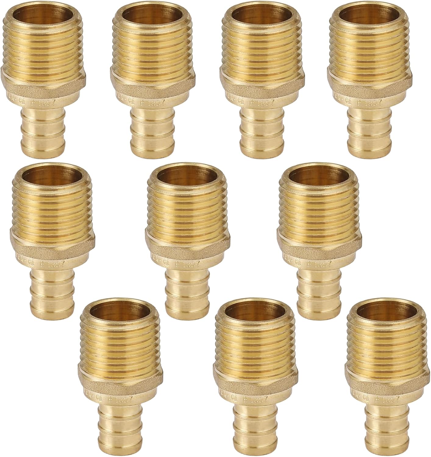 10-Pack HeSun PEX Fittings, 3/4" PEX x 3/4" Male NPT, 3/4 Inch Brass Crimp Male Adapter Fitting, ASTM F1807