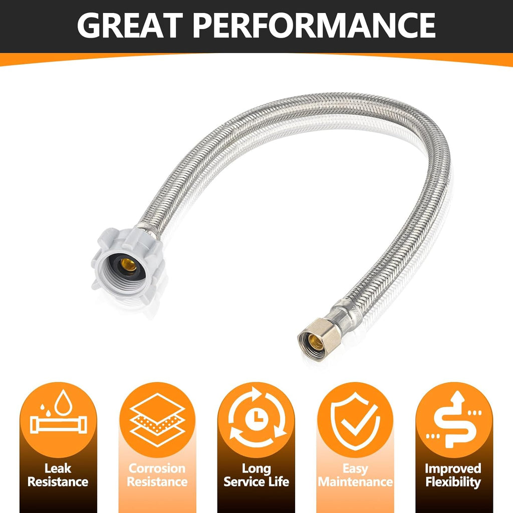 10-Pack 16-Inch Toilet Hose, 3/8" Comp x 7/8" Ballcock, Stainless Steel Toilet Connector Supply Line
