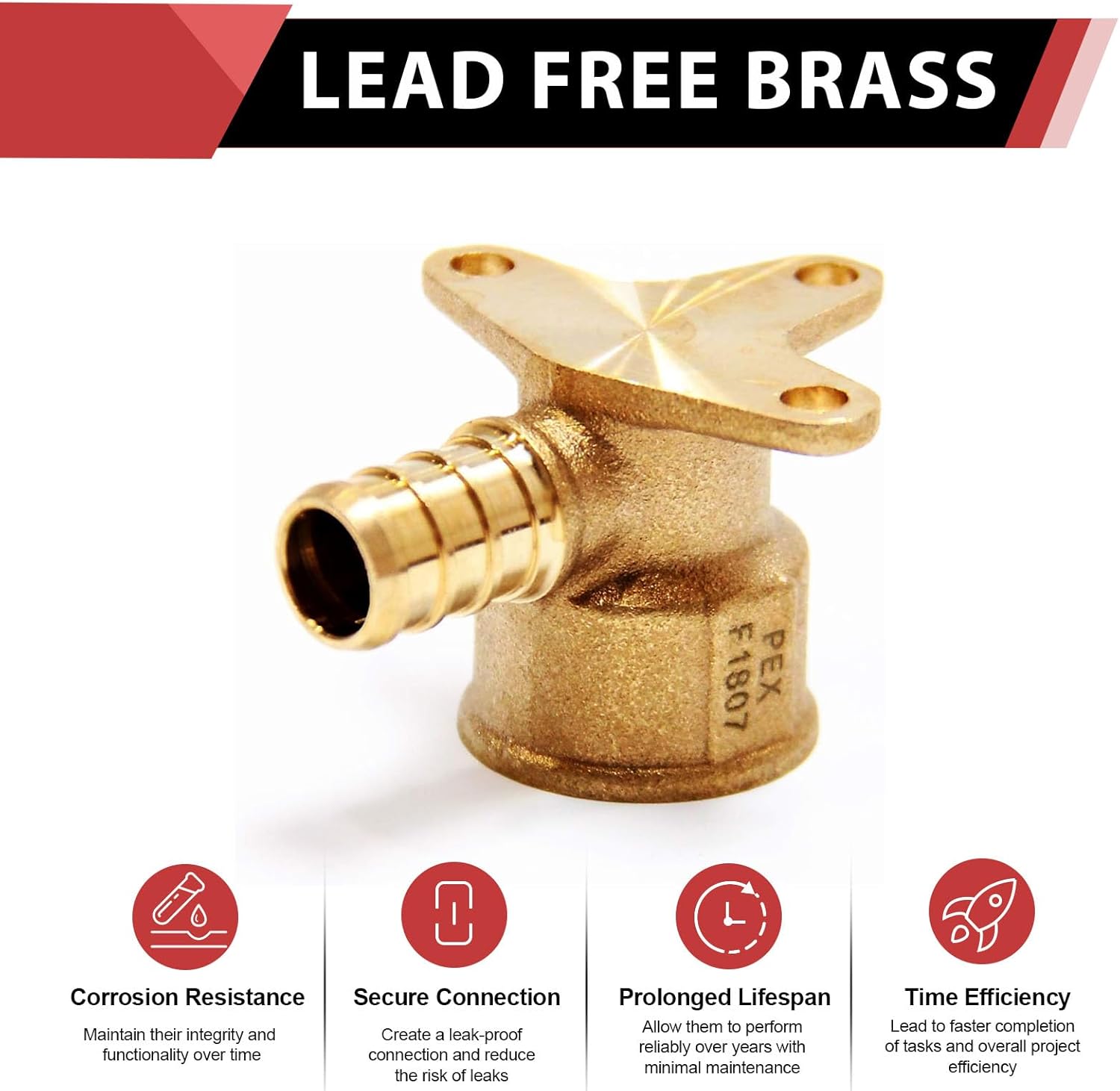 (Pack of 10) EFIELD Pex Drop-Ear Elbow Brass Crimp Fitting 1/2 Inch x 1/2 Inch Female NPT, ASTM F1807